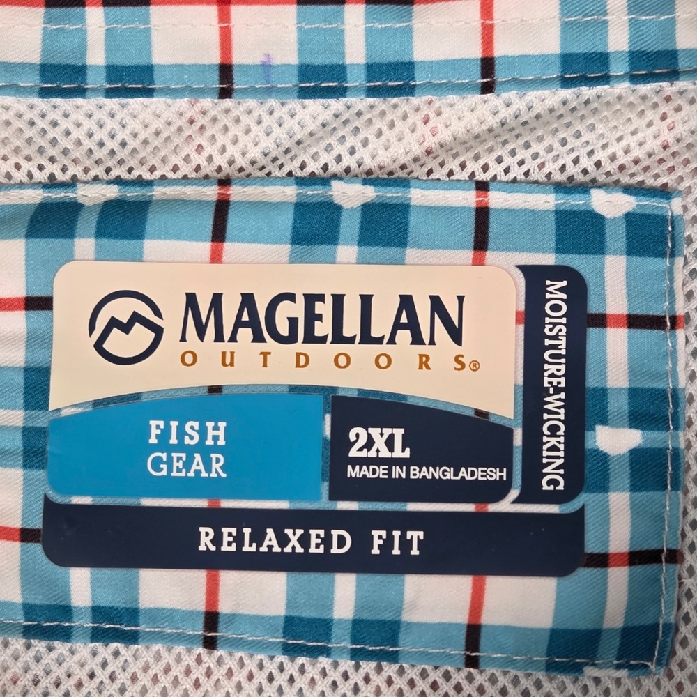 Magellan Outdoors Mens 2XL Blue Plaid Fish Gear Relaxed Fit Fishing Shirt 26681 - Picture 3 of 8